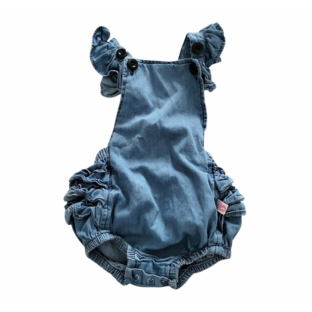 Ruffle Butts Denim Overalls Romper 12 18 Months Girls Summer Bubble Bottoms Blue